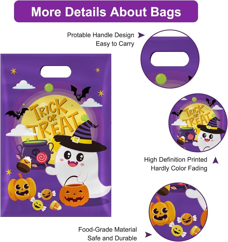 PERFQU 40 Pcs Happy Halloween Treat Bags with Handles-Trick or Treat Halloween Goodie Bags for Kids, Cute Ghost Pumpkin Halloweens Plastic Candy Goody Gift Bags for Halloweens Party Decorations Supplies Favors - Image 5